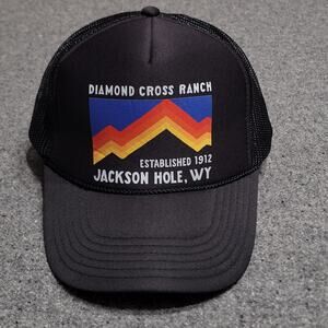 Diamond Cross Ranch Hat Baseball Cap Black Retro Foam Trucker Jackson Hole WY